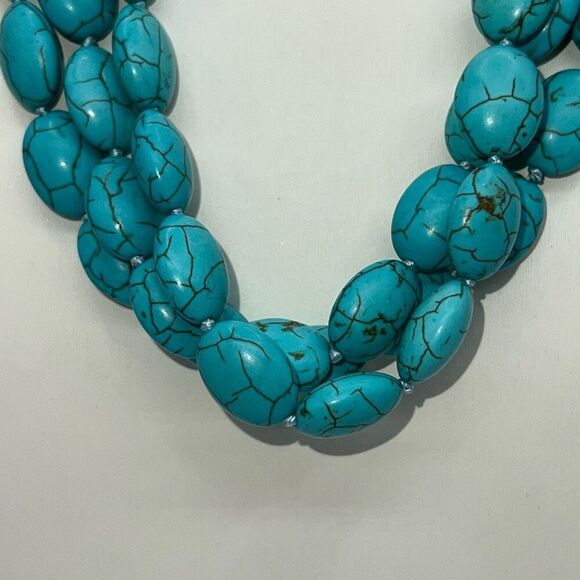 Turquoise Colored Dyed Stone Necklace EXTRA LONG 76" Runway Knotted Strand - Picture 4 of 7